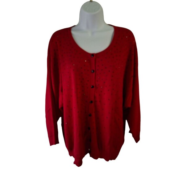 Rafaella Red Studded Cardigan Sweater XL Glam Retro Holiday Preppy - Picture 1 of 7